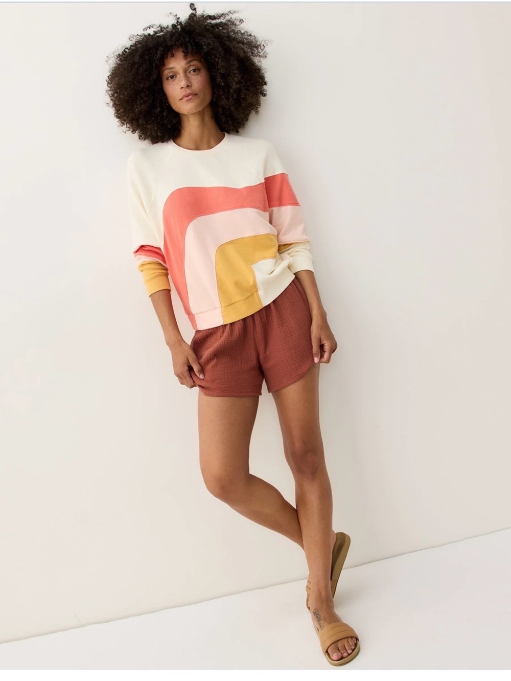 Marine Layer Cloud 9 Terry Sweatshirt Sun color Cream, pink, yellow Sz M Vintage